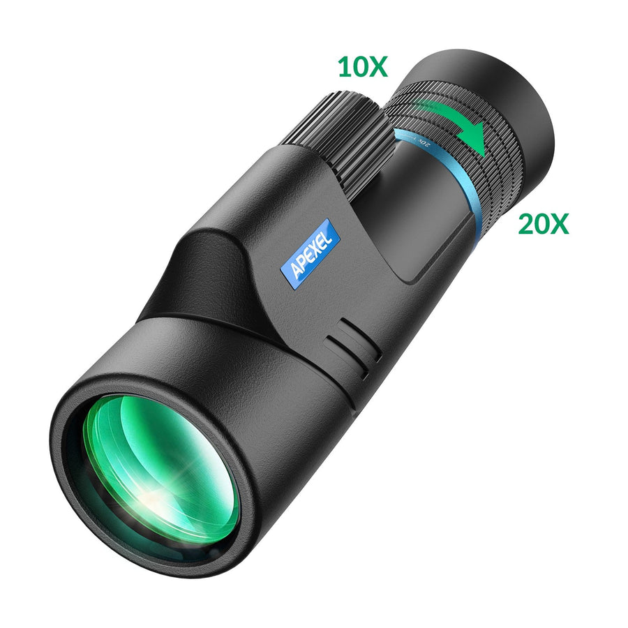 Apexel HD Monokikare 10–20x50 HD Zoom, BAK4/FMC, vattentålig och lätt med svagt mörkerseende för vandring, fågelskådning, camping och djurobservation