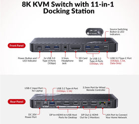 AV Access iDock B10 USB-C KVM-Switch Dockningsstation 2 till 2 för 1 Bärbar & 1 Stationär, 8K@60Hz Dubbla Skärmar, 100W Laddning, USB 3.2, 1G Ethernet