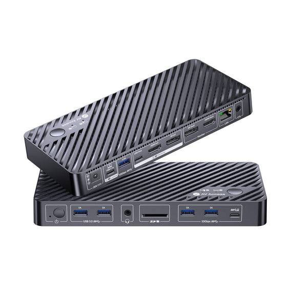 AV Access iDock B10 USB-C KVM-Switch Dockningsstation 2 till 2 för 1 Bärbar & 1 Stationär, 8K@60Hz Dubbla Skärmar, 100W Laddning, USB 3.2, 1G Ethernet