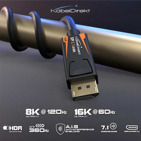 Displayport 2.1 kabel 5m DP80 UHBR20 80Gbps 16/10/8K60H 4K165/144Hz DSC1.2a HDR HDCP2.2 FreeSync G-Sync