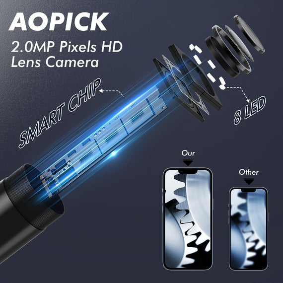 NÖRDIC Endoskopkamera för mobiltelefon med ljus, 1080P HD, 8 LED-lampor, vattentät IP67, inget WiFi krävs, Android och iOS