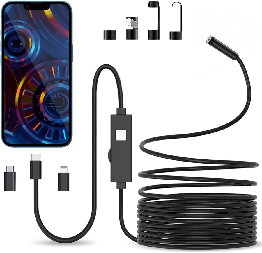 NÖRDIC Endoskopkamera för mobiltelefon med ljus, 1080P HD, 8 LED-lampor, vattentät IP67, inget WiFi krävs, Android och iOS