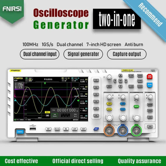 FNIRSI-1014D Desktop Oscilloskop 100MHZ*2 1GS/s 2 i 1 Dubbelkanals Digitalt Oscilloskop 10MHZ Signalgenerator