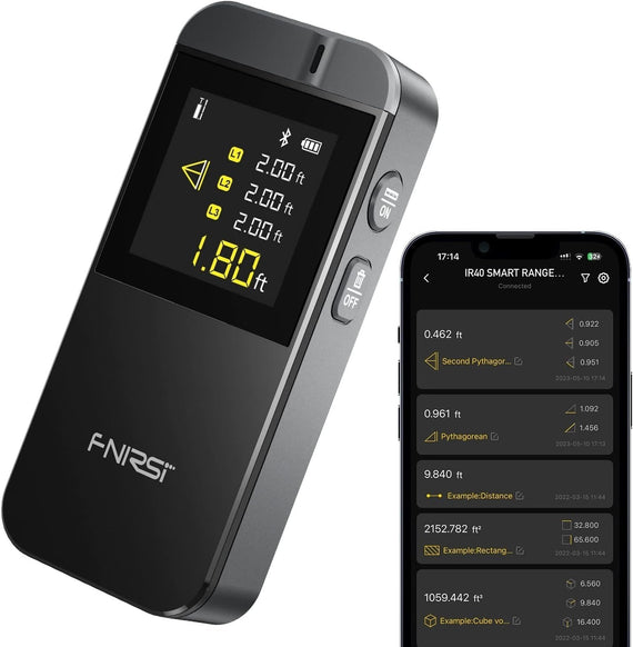 FNIRSI 135ft Laser Distance Meter, m/ft/in Unit Switching, Measure Distance, Area, Volume and Pythagoras, Bluetooth APP, Type-C Rechargeable