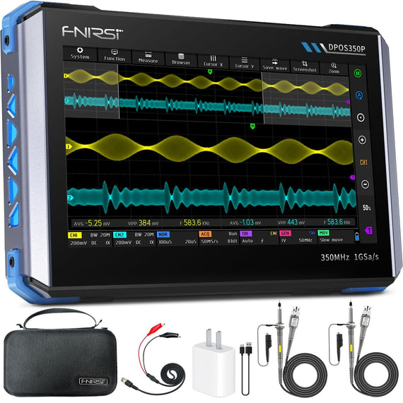 FNIRSI DPOS350P 4-i-1 Tablet Oscilloskop 350MHz, Spektrumanalysator 200KHz - 350MHz, Frekvensresponsanalysator DDS-generator, 2CH