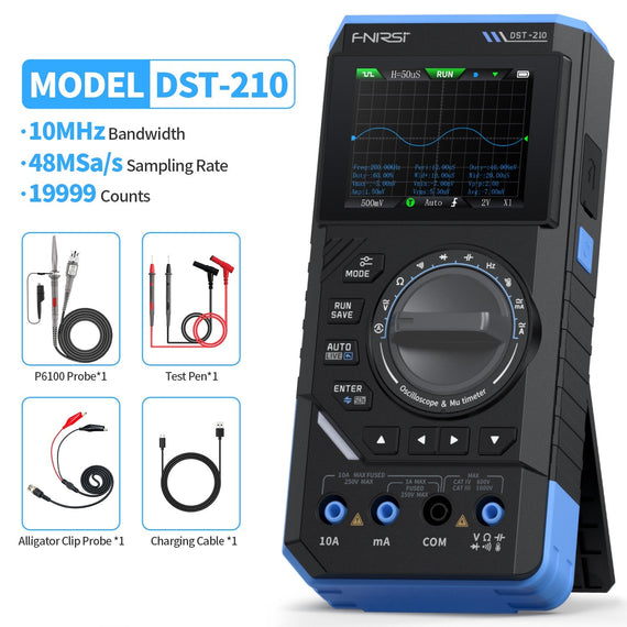 FNIRSI DST-210 Handheld Oscilloscope 10MHz Bandwidth, 19999 Counts, Digital Oscilloscope Multimeter DDS Generator 3IN1, 48MS/s Sampling Rate