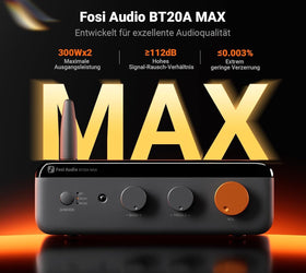 Fosi Audio BT20A MAX Stereo Power Amplifier, 300W x 2 Hi-Fi Audio Amp with PFFB Technology, LDAC Bluetooth 6.0 +Fosi Audio 2RCA to 2RCA Cable 0.9Ft