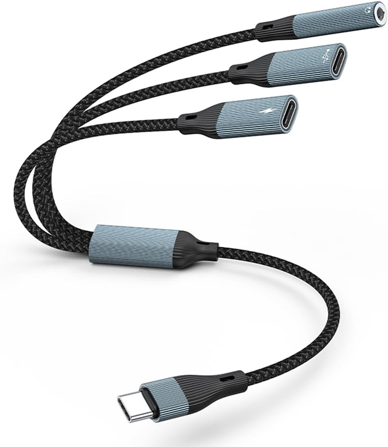 NÖRDIC USB-C Splitter 1 till 3, 1xUSB-C 1xUSB-C PD60W 1x3,5mm hörlursuttag OTG Kabel