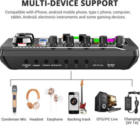 Live Sound Card ljudmixer, podcast-ljudinterface med DJ-mixereffekter för PS4, PS5, karaoke, TikTok, YouTube, livestreaming, inspelning och gaming