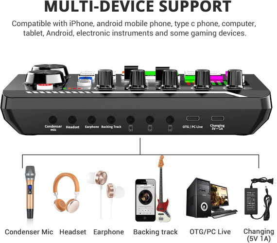 Live Sound Card ljudmixer, podcast-ljudinterface med DJ-mixereffekter för PS4, PS5, karaoke, TikTok, YouTube, livestreaming, inspelning och gaming