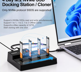 MAIWO 4-plats M.2 NVMe SSD USB4.0 Dock, Klonare/Duplicator, Stöder 1-till-3 Offline-kloning & Programvaru-RAID, 40Gbps kompatibel med Thunderbolt 4/3
