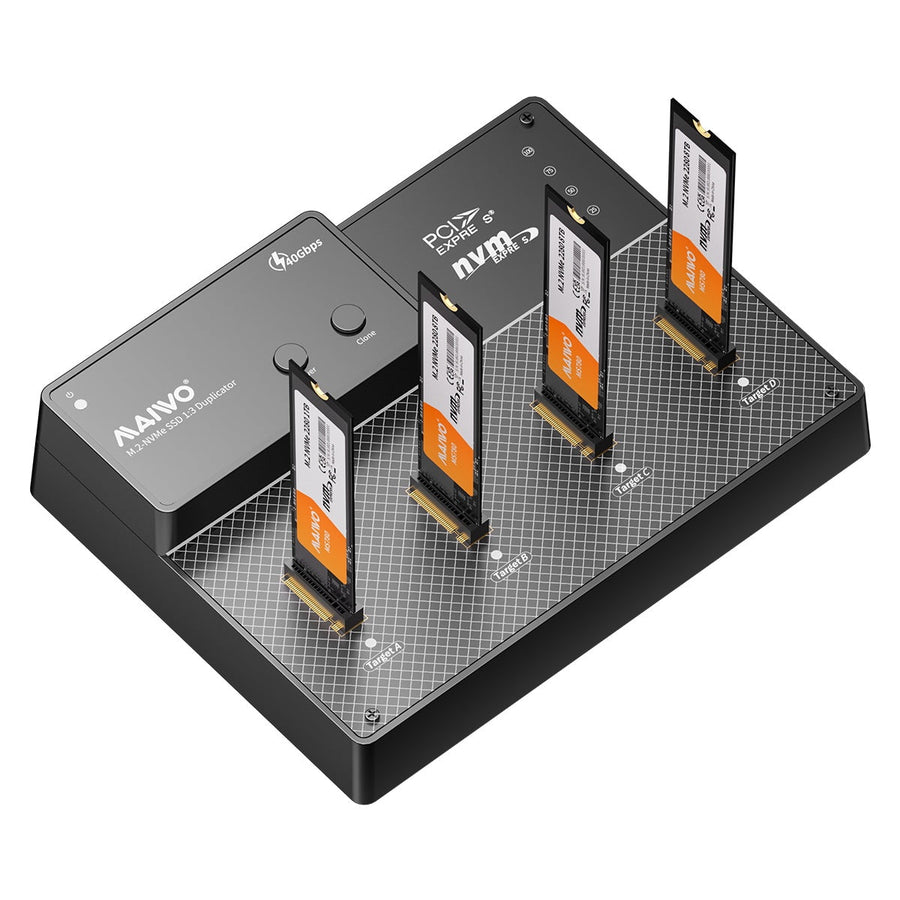 MAIWO 4-plats M.2 NVMe SSD USB4.0 Dock, Klonare/Duplicator, Stöder 1-till-3 Offline-kloning & Programvaru-RAID, 40Gbps kompatibel med Thunderbolt 4/3