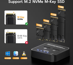 Maiwo K3016AN NVMe-klonare M.2-duplicator för PCIe NVMe M-Key SSD, 16Gbps kloningshastighet, åtkomst till två SSD-enheter samtidigt