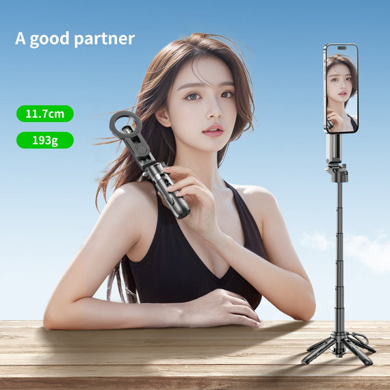 Magnetisk Selfie-stick med inbyggda fjärr-funktioner, utdragbart mobilstativ kompatibelt med MagSafe, selfiestick/tripod