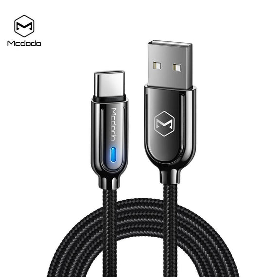 Mcdodo CA-6190 USB C till USB A kabel för synkning och snabb laddning, LED indikator, laddningen slutas automatisk när laddningen är klar, svart, 1m