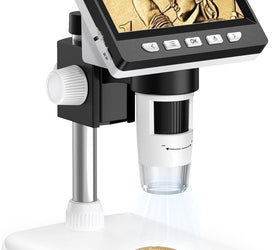 NÖRDIC Mikroskop för Mobiltelefoner, LCD Digitalt Mikroskop 50X–500X, 4.3-tums 1080P USB-mikroskop med 8 justerbara LED-lampor och PC-visning