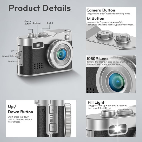 Mini HD Kamera – 0,96" skärm, 2MP fotoupplösning och 1080P video, 200mAh batteri