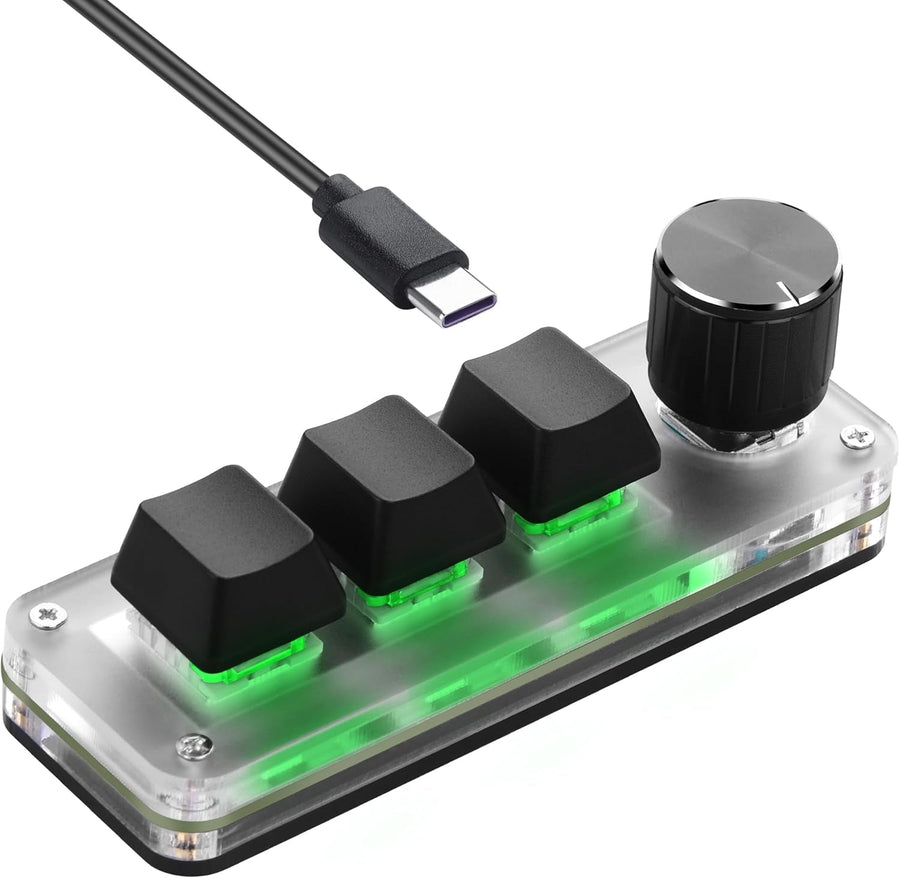 NÖRDIC Programmerbart Mini-tangentbord, 3 Tangenter + 1 Multi-knapp, Mekaniskt Gaming-tangentbord med RGB, Kompatibelt med macOS/Windows