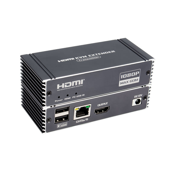 NÖRDIC 1080P 60Hz 65M HDMI KVM Extender USB över Cat5e/Cat6, POC med loop-stöd, USB för tangentbord och mus till PC/dator