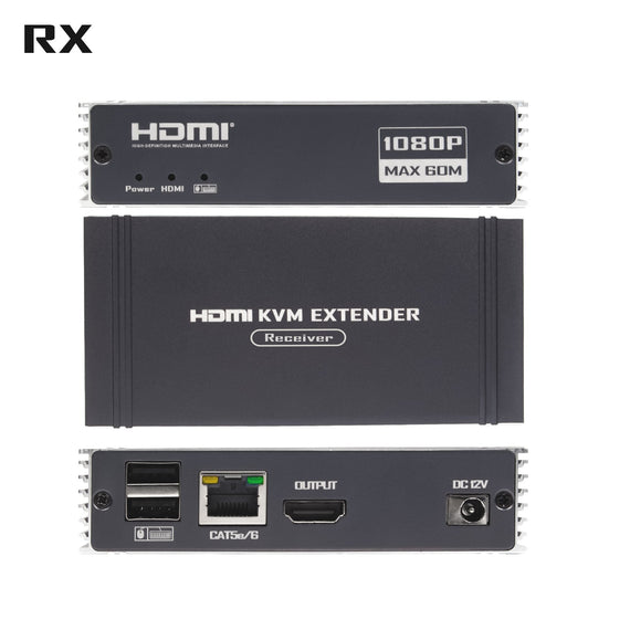 NÖRDIC 1080P 60Hz 65M HDMI KVM Extender USB över Cat5e/Cat6, POC med loop-stöd, USB för tangentbord och mus till PC/dator