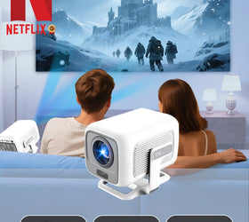 NÖRDIC 1080P Projektor Netflix-certifierad 200 ANSI lumen 2.4/5G WiFi 6 stöd för iOS/Android