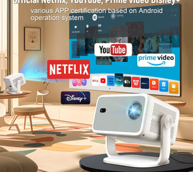 NÖRDIC 1080P Projektor Netflix-certifierad 320 ANSI lumen 2.4/5G WiFi 6 stöd för iOS/Android