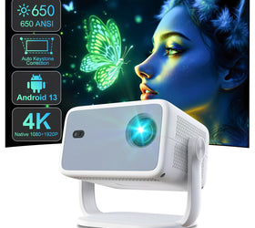 NÖRDIC 1080P Projektor Netflix-certifierad 320 ANSI lumen 2.4/5G WiFi 6 stöd för iOS/Android