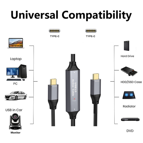 NÖRDIC 10m Aktiv USB 3.0 C till C-kabel, 5Gbps Super Speed USB-kabel