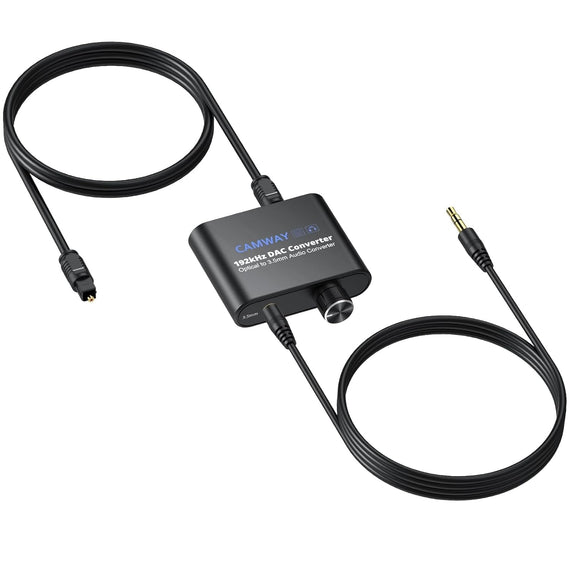 NÖRDIC 192 kHz Digital to Analog Audio Converter, SPDIF Optical to 3.5 mm Adapter with 1 m Optical Cable + 1 m 3.5 mm Audio Cable