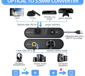 NÖRDIC 192 kHz Digital to Analog Audio Converter, SPDIF Optical to 3.5 mm Adapter with 1 m Optical Cable + 1 m 3.5 mm Audio Cable