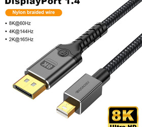 NÖRDIC 1m Mini DisplayPort till DisplayPort-kabel 8K@60Hz 4K@240Hz 32.4Gbps