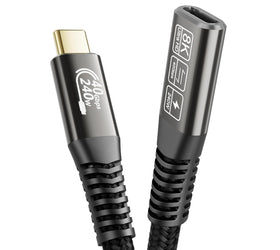 NÖRDIC 1m Thunderbolt 4 förlängningskabel, USB-C hane till hona, 240W snabbladdning, 40Gbps, 8K 60Hz