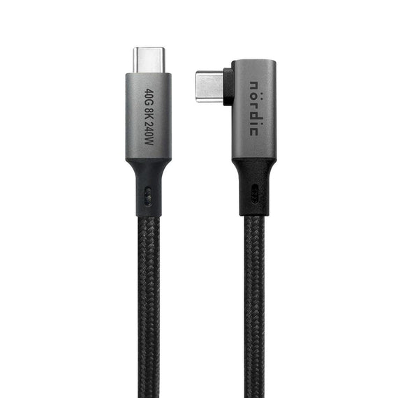 vinklad 1m USB4 USB-C till C nylonflätad kabel PD3.1 240W 40G 8K60Hz 4K144Hz grå