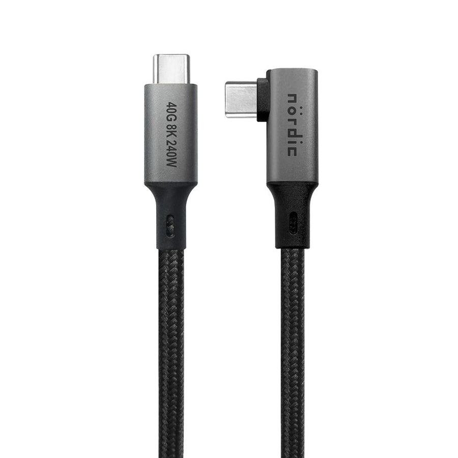 vinklad 1m USB4 USB-C till C nylonflätad kabel PD3.1 240W 40G 8K60Hz 4K144Hz grå