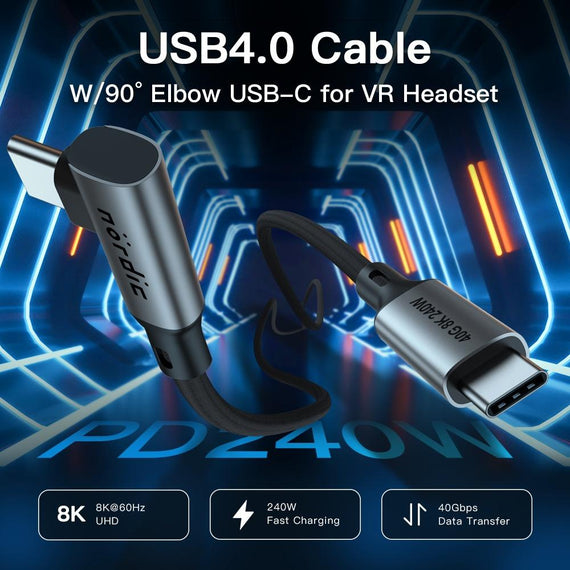 vinklad 1m USB4 USB-C till C nylonflätad kabel PD3.1 240W 40G 8K60Hz 4K144Hz grå