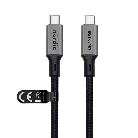 1m USB4 USB-C till C nylonflätad kabel PD3.1 240W 40G 8K60Hz 4K240Hz grå