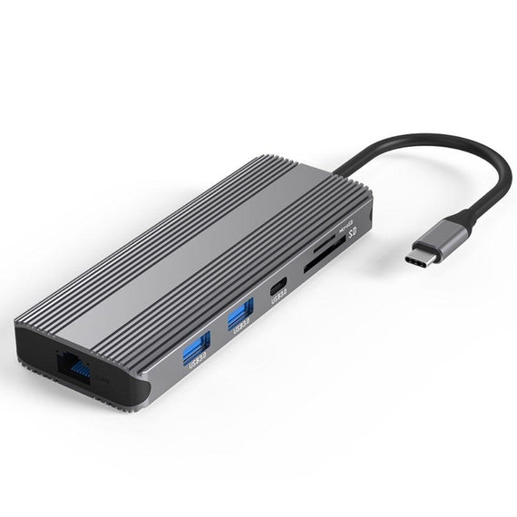 1 till 10 USB-C dockningsstation 1xHDMI 8K30Hz 1XHDMI 4K60Hz 2xUSB3.0, 1xUSB-C, 1xRJ45 GigaLan, 1xPD 87W, 1xSD & 1xMicroSD 1xAux stereo