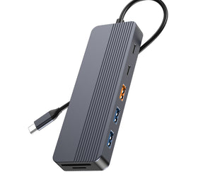NÖRDIC 1 till 12 USB-C Dockningsstation för Dubbla skärmar, 1xHDMI 4K60Hz, 1xDP 4K60Hz, 1xUSB-C PD 100W,  2xUSB-C, 3xUSB-A, med Ethernet