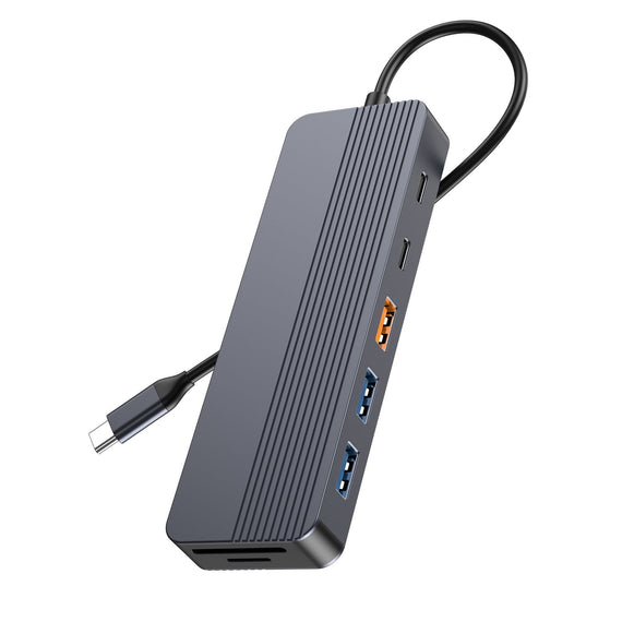 NÖRDIC 1 till 12 USB-C Dockningsstation för Dubbla skärmar, 1xHDMI 4K60Hz, 1xDP 4K60Hz, 1xUSB-C PD 100W,  2xUSB-C, 3xUSB-A, med Ethernet