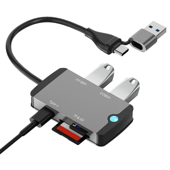 1 till 5 USB dockningsstation och kortläsare - SD, MicroSD/TF, 2x USB-A, 1xUSB-C