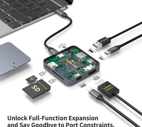 NÖRDIC 1 till 9 Magnetisk USB-C Dockningsstation 1xHDMI 4K60Hz, 1xUSB-C, 1xUSB-C PD 100W, 1xUSB-A, 1xM.2 SSD, 1xSD, 1xMicroSD, 1x3,5 mm AUX