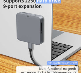 NÖRDIC 1 till 9 Magnetisk USB-C Dockningsstation 1xHDMI 4K60Hz, 1xUSB-C, 1xUSB-C PD 100W, 1xUSB-A, 1xM.2 SSD, 1xSD, 1xMicroSD, 1x3,5 mm AUX