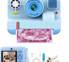 NÖRDIC 2,4" HD Instant-kamera, Mini kamera med fotoutskrift/videoinspelning, kompatibel app, Blå