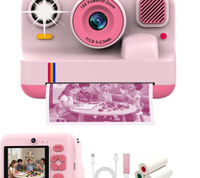 NÖRDIC 2,4" HD Instant-kamera, Mini kamera med fotoutskrift/videoinspelning, kompatibel app, Rosa