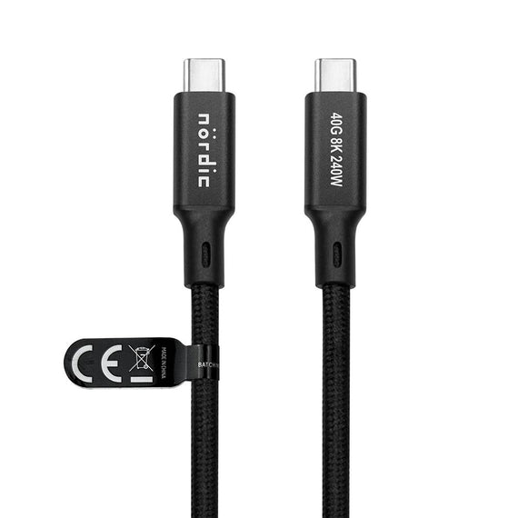 25cm USB4 USB-C till C nylonflätad kabel PD3.1 240W 40G 8K60Hz 4K240Hz svart