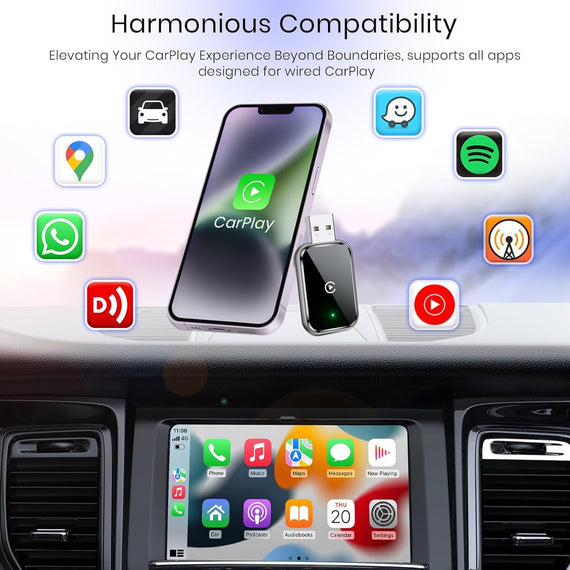 NÖRDIC 2-i-1 trådlös Android CarPlay-dongel, med USB-C-adapter, Plug & Play, WiFi 5,8 GHz, stöder iOS 10+ och Android 11+