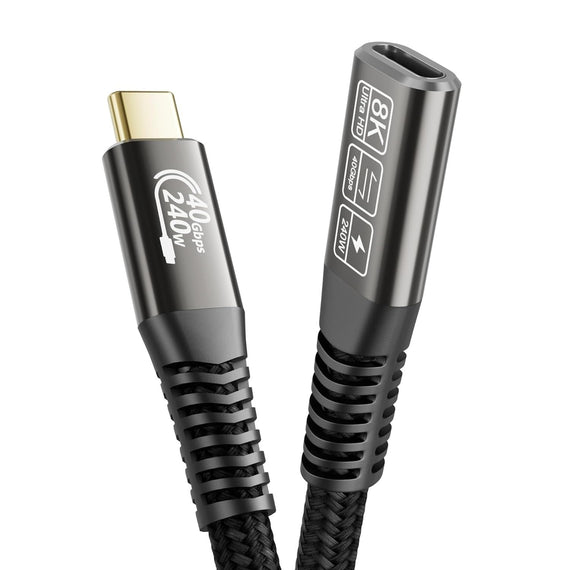 NÖRDIC 2m Thunderbolt 4 förlängningskabel, USB-C hane till hona, 100W snabbladdning, 40Gbps, 8K 60Hz