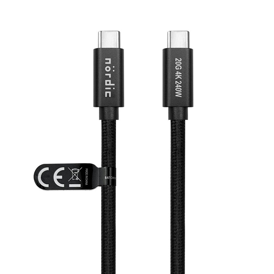 2m USB 3.2 Gen 2 USB-C till C nylonflätad kabel PD3.1 240W 20G 4K60Hz svart