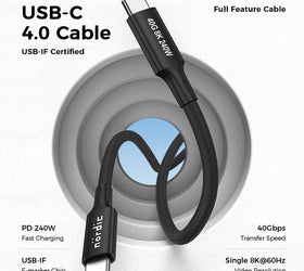 2m USB4 USB-C till C nylonflätad kabel PD3.1 240W 40G 8K60Hz 4K240Hz svart
