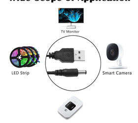 NÖRDIC 2m USB-A kabel till DC 5.5x2.5mm 2A